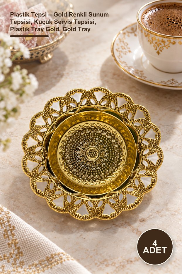 4 Pieces of Plastic Tray – Gold Color Presentation Tray, Small Serving Tray, Plastic Tray Gold, Gold Tray