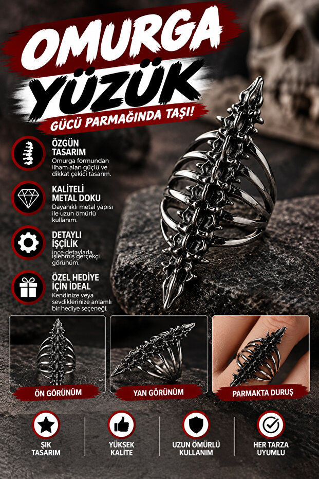Gothic Ring with Spine Figure