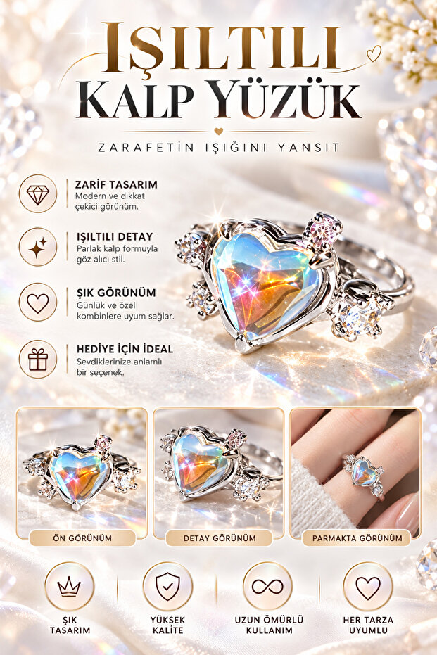 Sparkling Heart Stone Ring – Elegant Model with Shiny Stone Detail