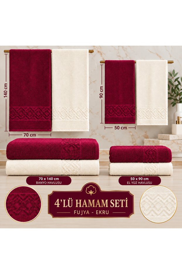4-Piece Bath Set 50X90 and 70X140 Cotton Jacquard