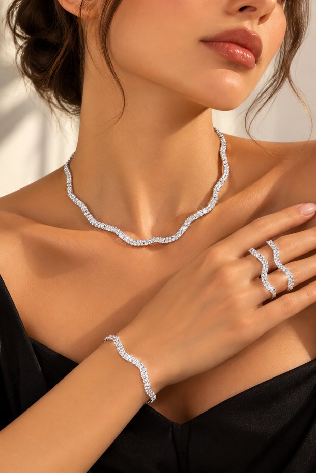 Lalina Elegant Women's Jewelry Set Necklace Earrings Bracelet Stylish and Sparkling Special Occasion Jewelry Set