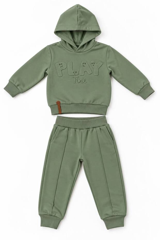Baby Boy Hooded Two-Thread 2-Piece Tracksuit Set with Play Print 6-24 Months