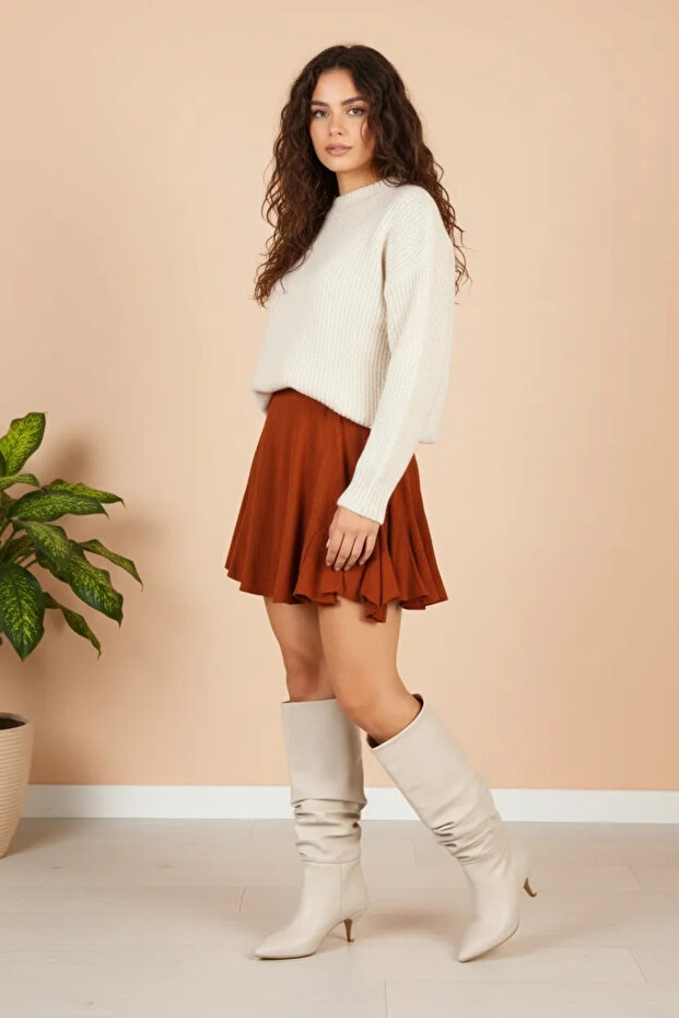 Women's Beige Drawstring Heeled Boots