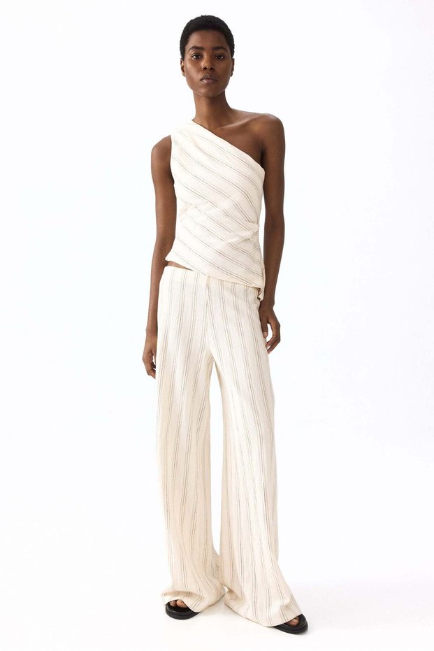 Textured cotton pull-on trousers