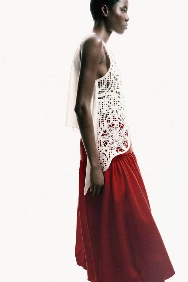 Asymmetric crochet-look top
