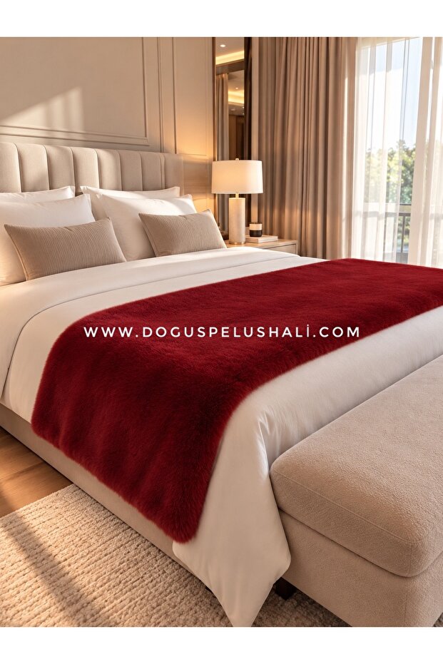 Ultra Soft Furry Burgundy Plush Bed End Runner