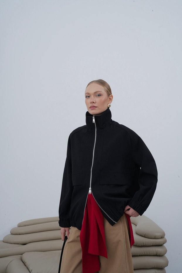 Women's Stand Collar Double Zipper Lined Jacket