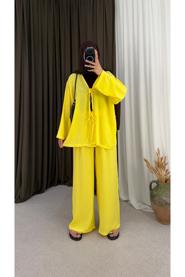 Lace Detailed Double Set - Hpm - Yellow