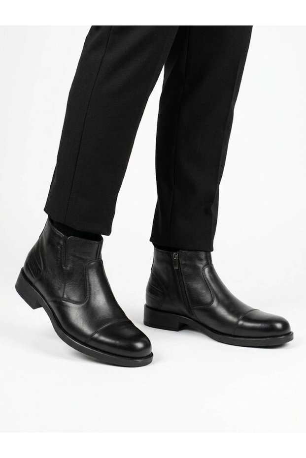 Men's Black Zippered Genuine Leather Non-Slip Sole Boots