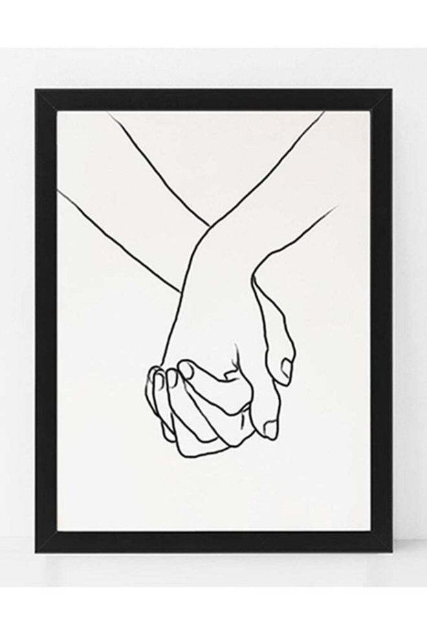 Hands Line Art Drawing Poster Frame Black/White
