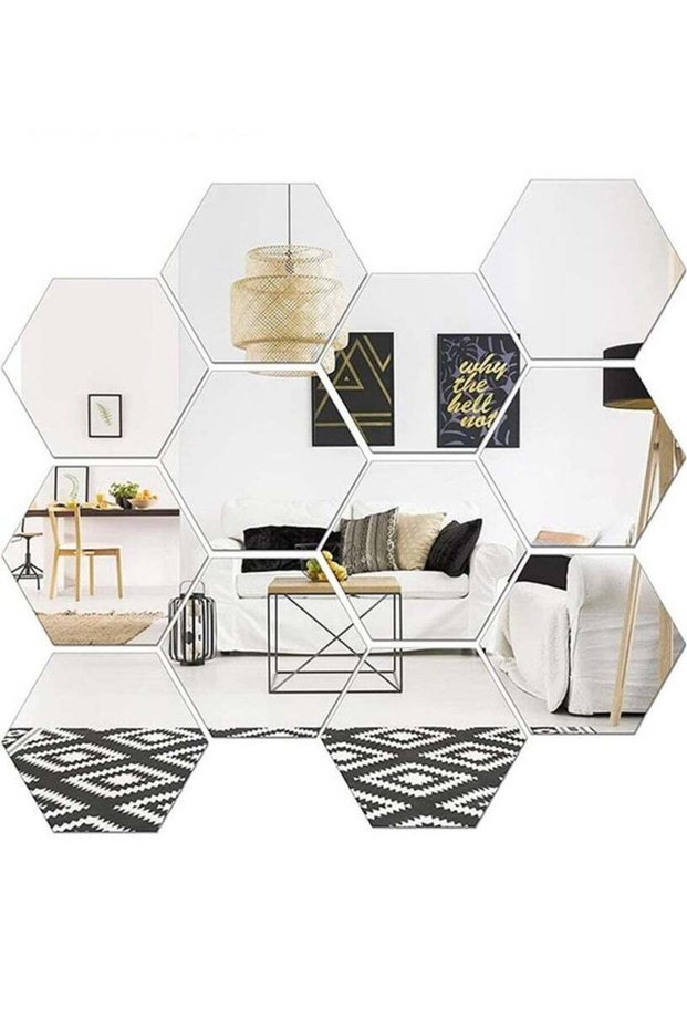 12Pcs 230x200MM Wall Sticker Mirrors Tiles, Non-Breakable Acrylic Full Length Wall Mirror Tiles, Fl