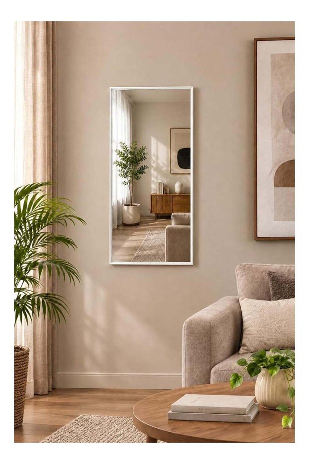 Dk Rectangular Wall Mirror 41 x 71 cm, White PVC Frame, Modern Wall Mounted Decorative Mirror 40 x