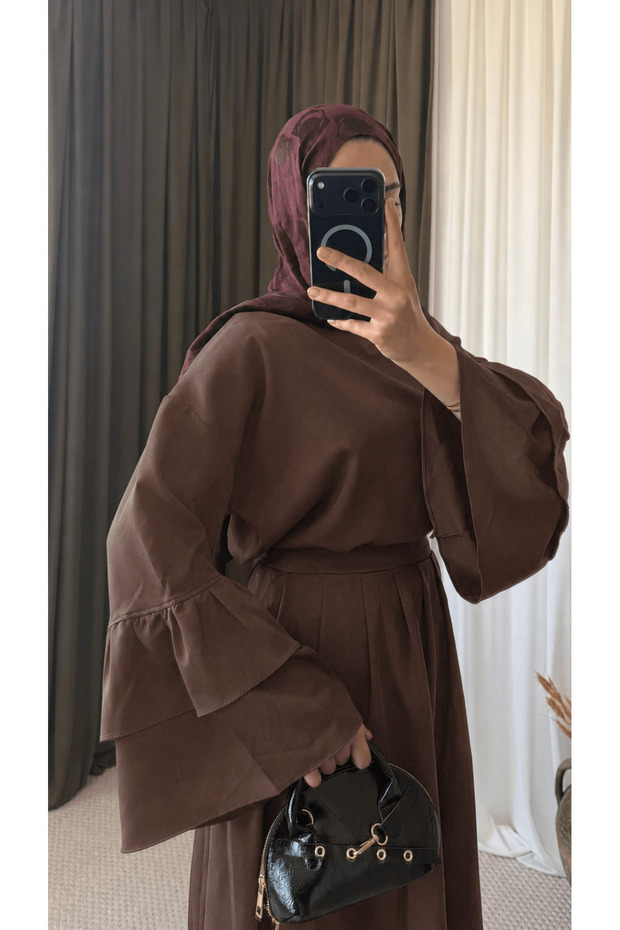 Volan Sleeve Skirted Tunic - 0075 - Brown