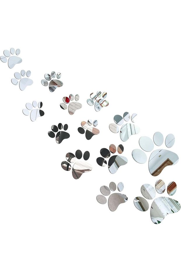 14 Pieces Mirror Paw Stickers Kit Dog Prints Wall Stickers Acrylic Paw Stickers DIY Removable Wall