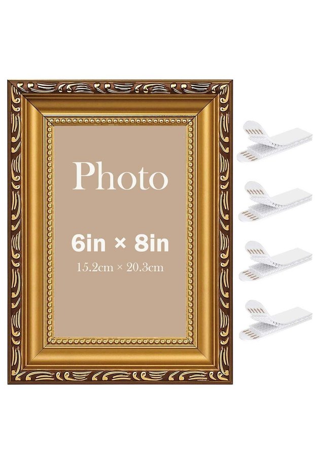 Vintage Picture Frame, 6×8'' Picture Frame Gold, for Desktop Display and Wall Mount Home Decor, Orn