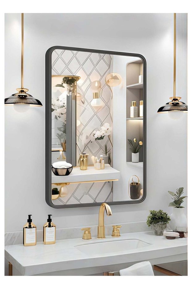 Black Vanity Mirror,Bathroom Mirror For Over Sink,Wall-Mounted Aluminum Framed Mirror For Bedroom,R