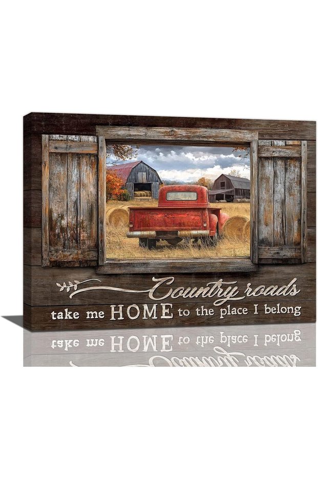 Fuzawet Farmhouse Red Truck Wall Art