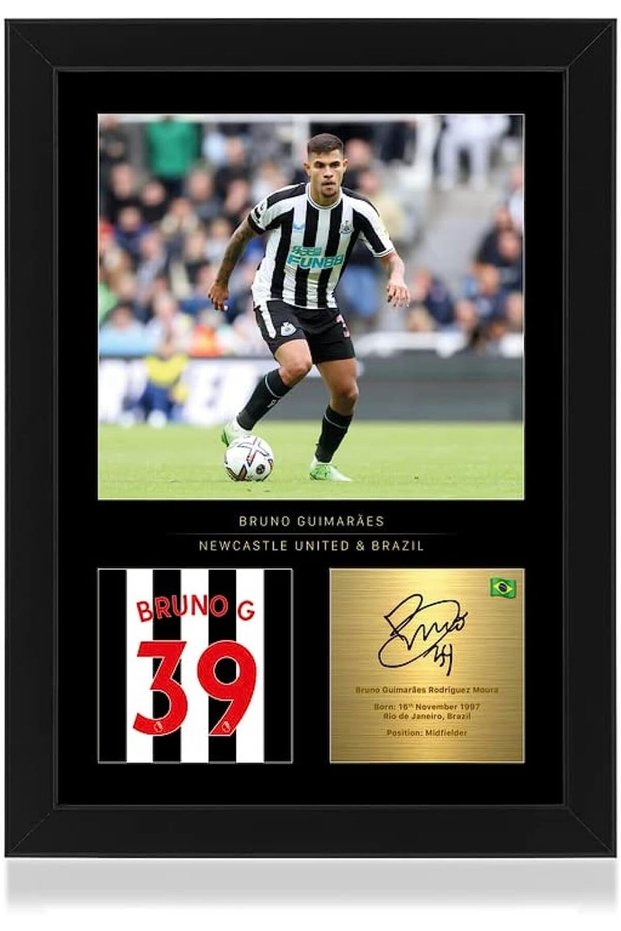 Win FC Bruno Guimaraes Signed A4 Framed Photo Display - Reproduced Digital Signature - Gift For New