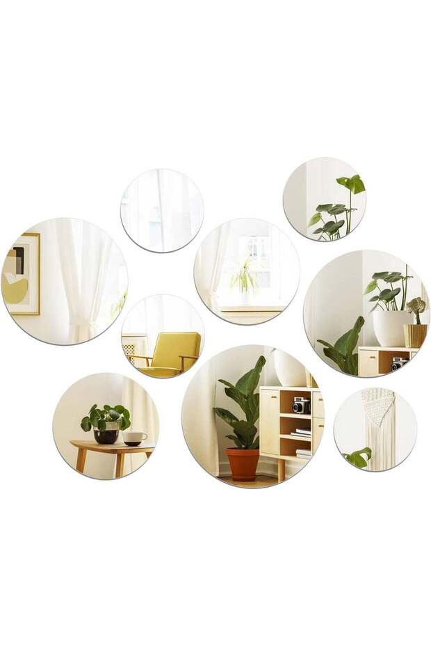 Larber 9 Pieces Self Adhesive Round Mirror Wall Stickers - Acrylic Decorative Mirrors for Home Deco