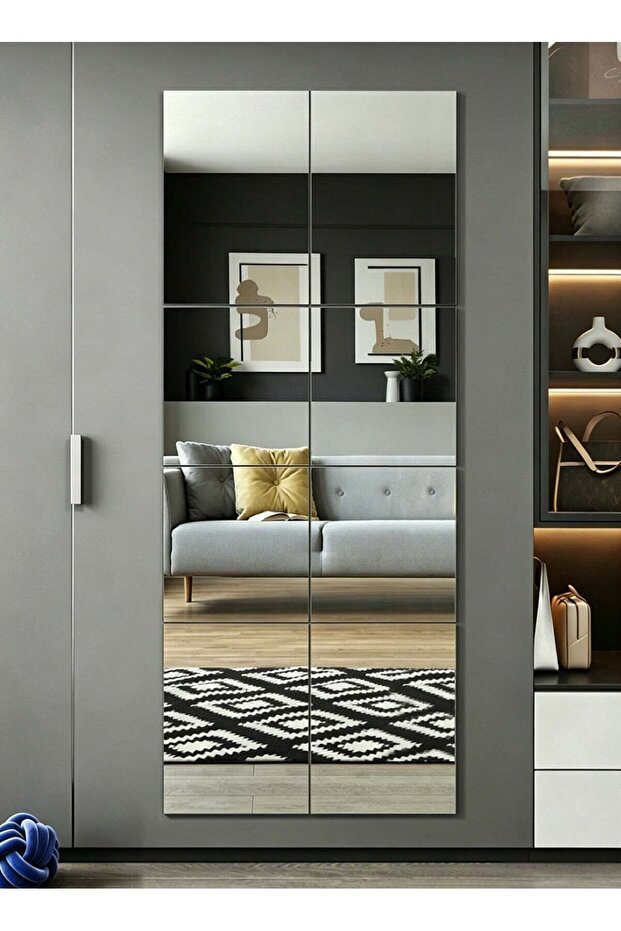 Frameless Full Length Wall Mirror, 8PCS 30x30cm Self Adhesive Mirror Tiles, Makeup Mirror, DIY Wall