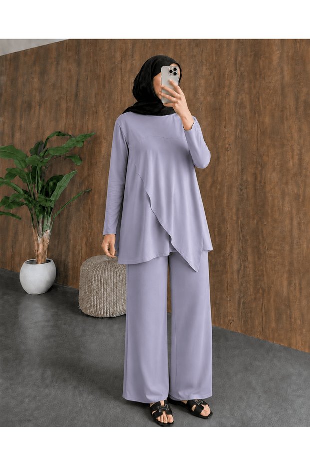 Asymmetric Cut Sandy Suit - Mg - Gray