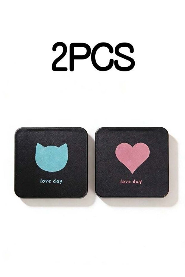 2 Pieces of Folding Pocket Makeup Mirrors with Heart and Cat Pattern Compact Mirrors Portable for M