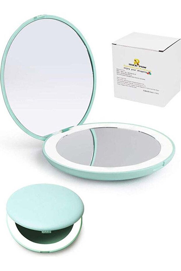 LED Lighted Travel Makeup Mirror Green
