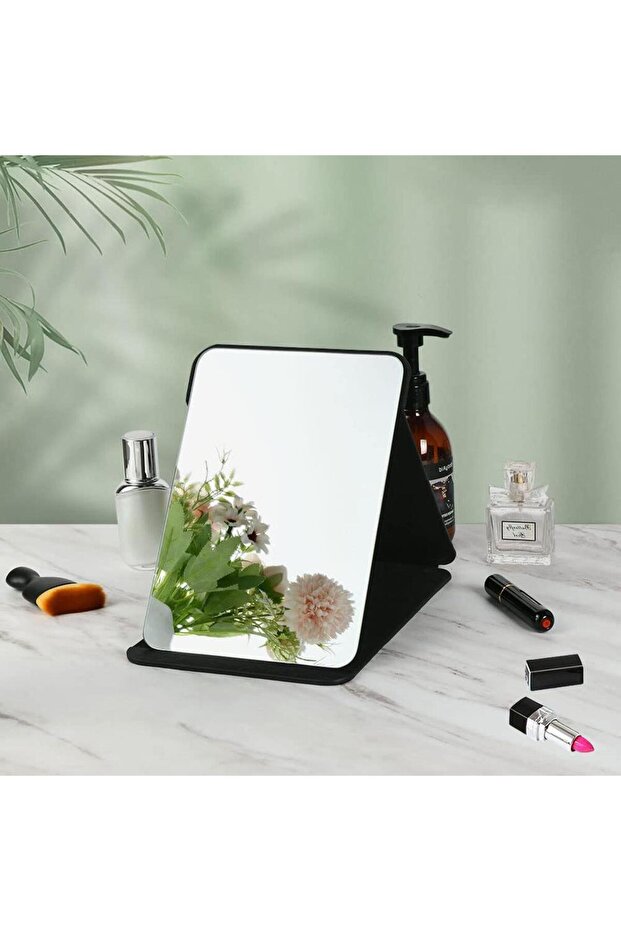 Folding Tabletop Mirror - 25.5x18cm Makeup Mirror with PU Leather, Portable and Foldable, Ideal for