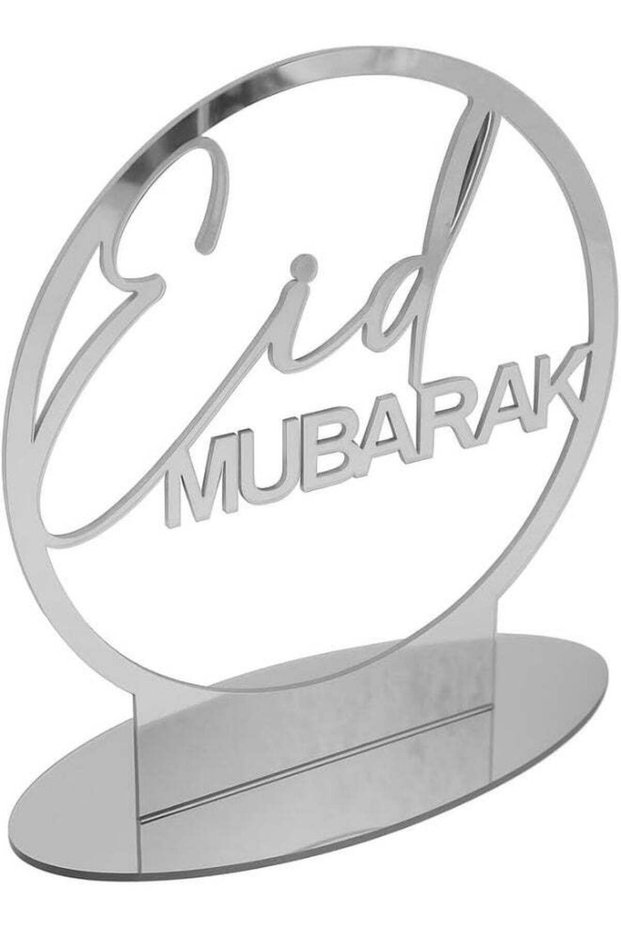 Horoof HomeÂ® 3Pcs silver Acrylic Eid Al-Adha Table Decor â€“ Mirror Finish