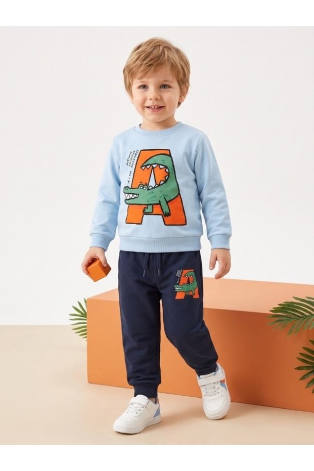 Boys' Soft Textured Crocodile Print Tracksuit Set