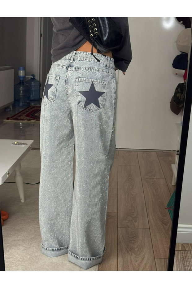 Premium Design Star Printed Unisex Stoned Jean Trousers