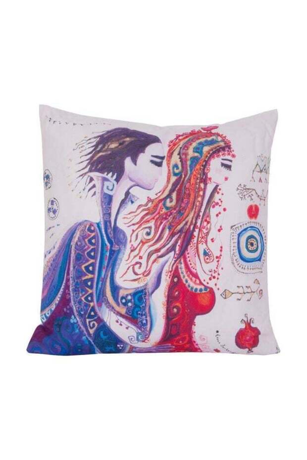 Printed Decorative Pillow White/Blue/Red 40x40cm