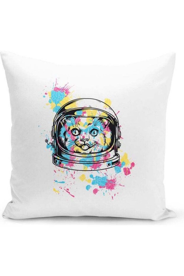 Astronaught Cat Printed Decorative Pillow Multicolour