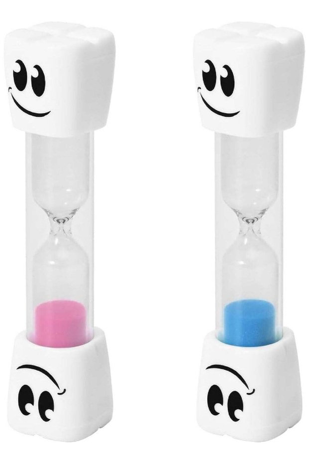2 Pack 2 Minute Tooth Shaped Sand Timer for Kids, Cute Blue Pink Smiley Hourglass Timer, Portable A