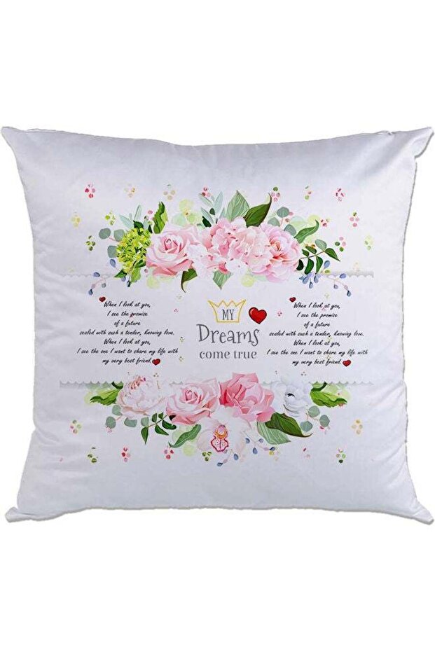 Flowers Printed Cushion White/Green/Pink 40x40cm