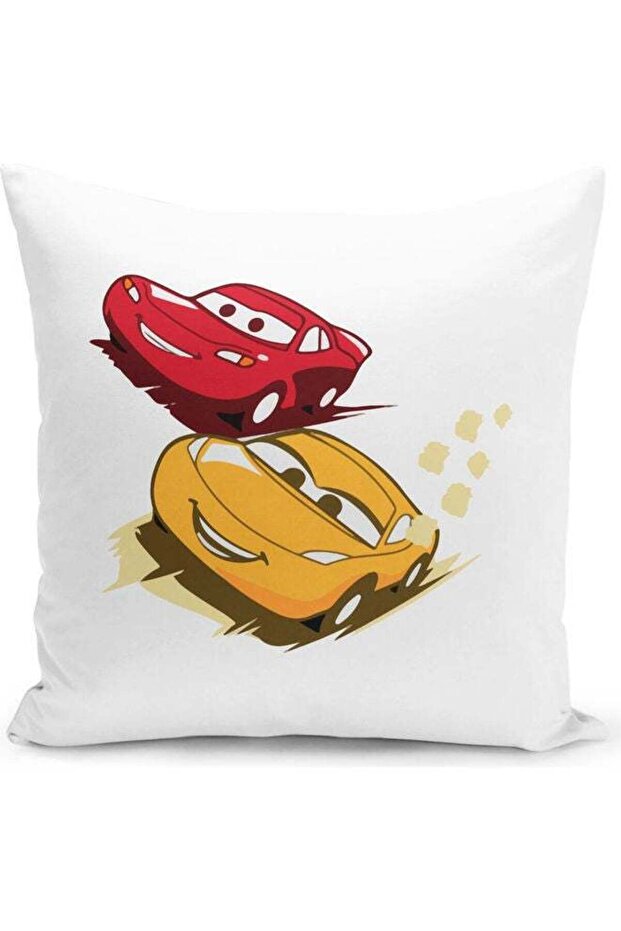 Racing Cars Themed Throw Pillow White/Red/Yellow 16x16inch