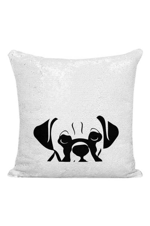 Pug Dog Pet Pillow Printed Sequined Pillow White/Black 16x16inch