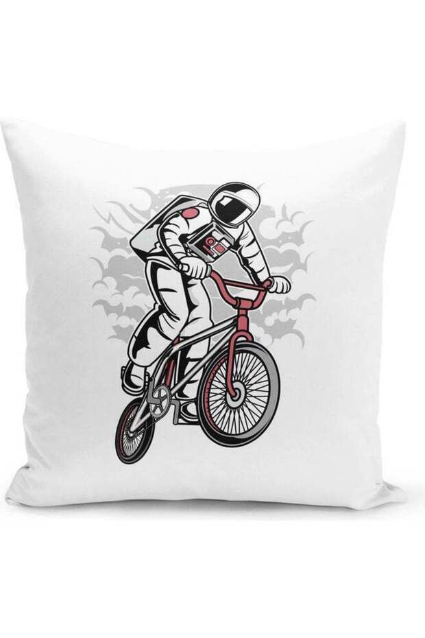 Astronaut Bike Themed Decorative Throw Pillow Multicolour