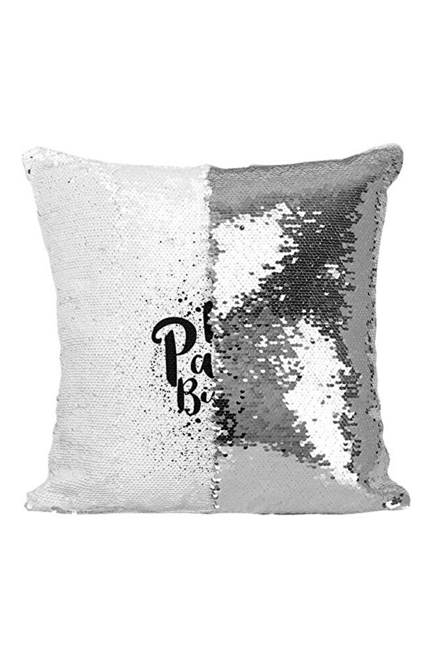 Work Hard Party Bigger Sequined Throw Pillow Silver/White/Black 16x16inch