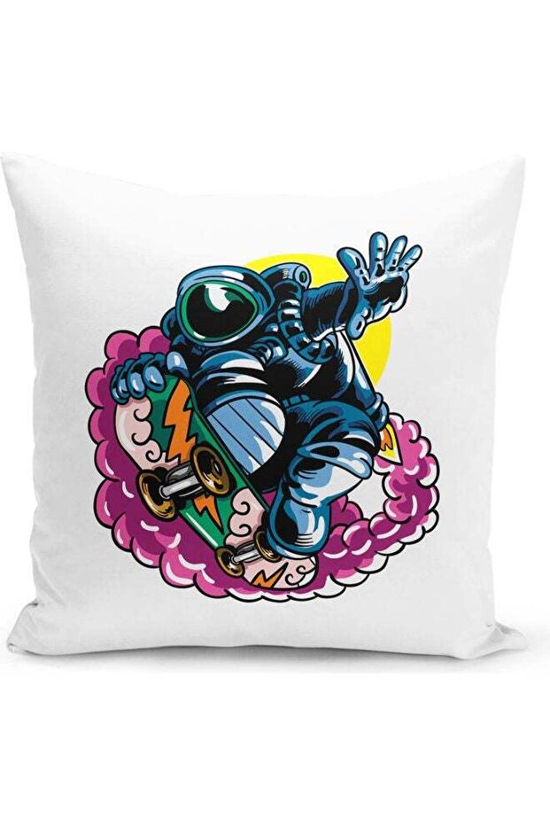 Fun Astronaught Printed Decorative Throw Pillow White/Blue/Pink 40x40cm
