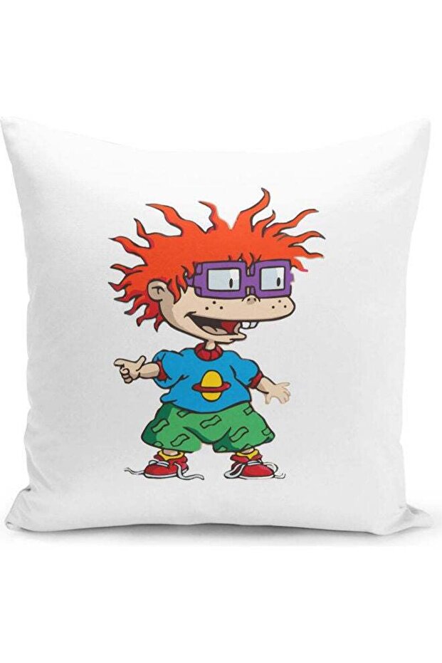 Funny Rugrats Chuckie Themed Throw Pillow White/Blue/Green 16x16inch
