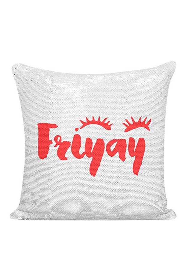 Friday Sequined Decorative Pillow White/Silver/Red 16x16inch