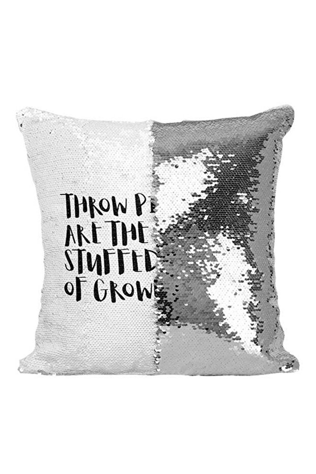 Throws Are The Stuffed Animals Of Grown Women Sequined Throw Pillow Silver/White/Black 16x16inch