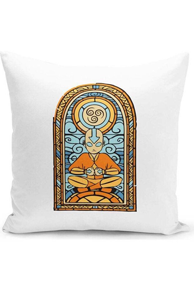 Cute Avatar Aang Cure Last Airbender Cartoon Themed Throw Pillow White/Orange/Blue 16x16inch
