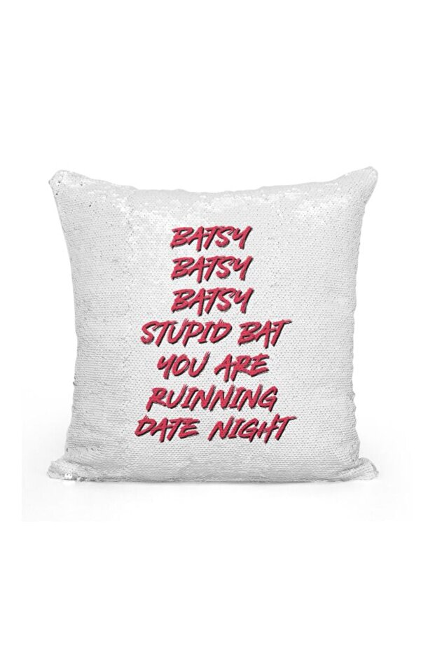 Quotes Printed Sequined Throw Pillow Silver/White/Red 16x16inch