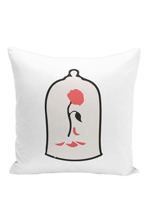 Beauty And The Beast Rose Printed Decorative Pillow White/Black/Pink 16x16inch