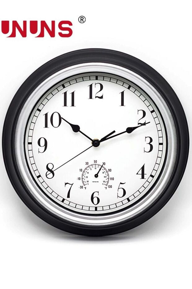 12 Inch Wall Clock with Thermometer, Retro Silent Non-Ticking Waterproof Quartz Decorative for Kitc