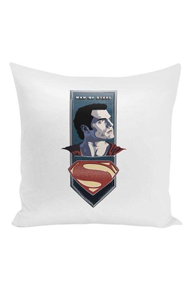 Superman Face Printed Decorative Pillow White/Blue/Red 16x16inch