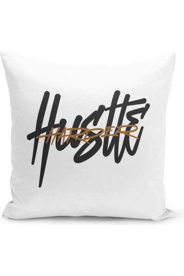 Hustle Harder Quote Themed Decorative Throw Pillow White/Black/Brown 40x40cm