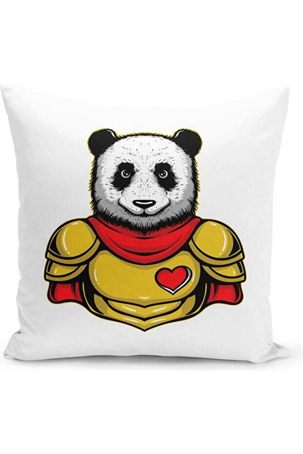 Panda Warrior Themed Decorative Throw Pillow White/Gold/Black 40x40cm
